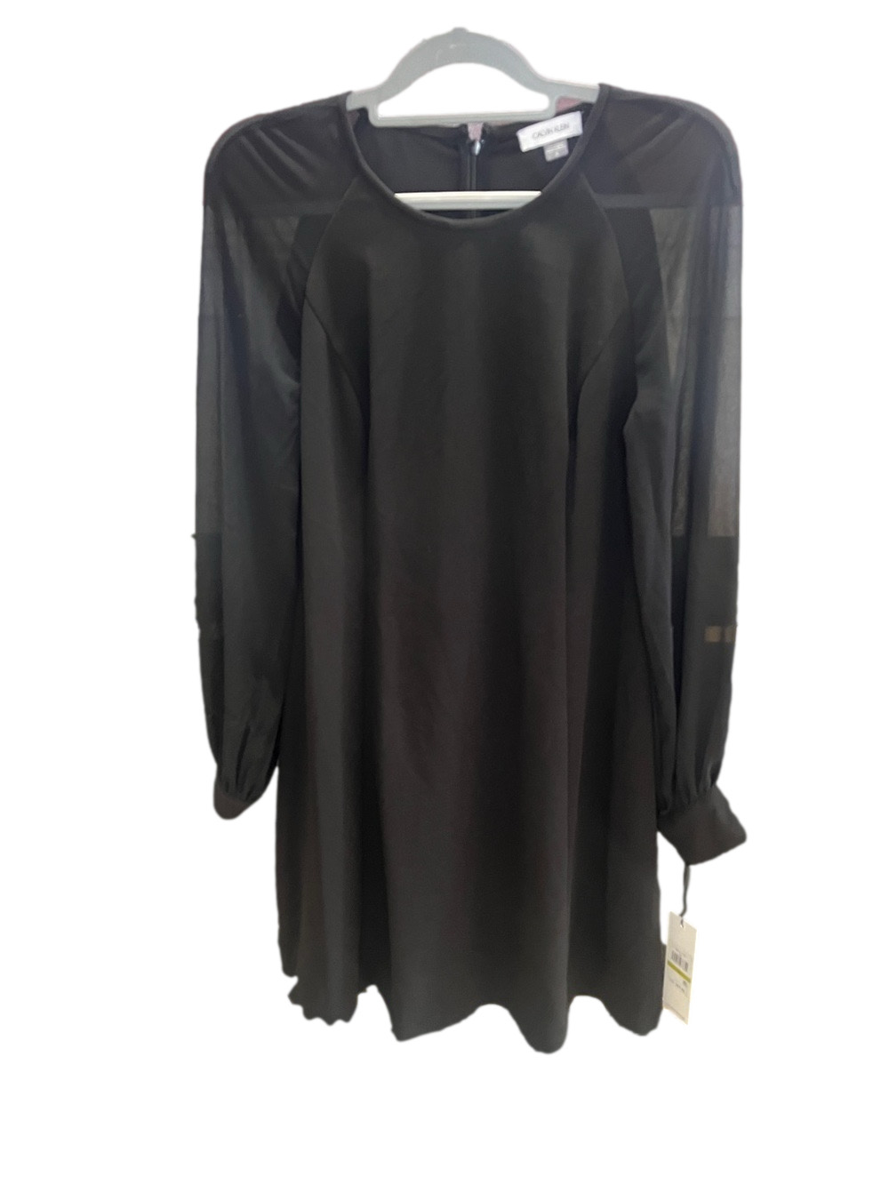 Calvin Klein Black Long-Sleeve Sheer-Panel Shift Dress